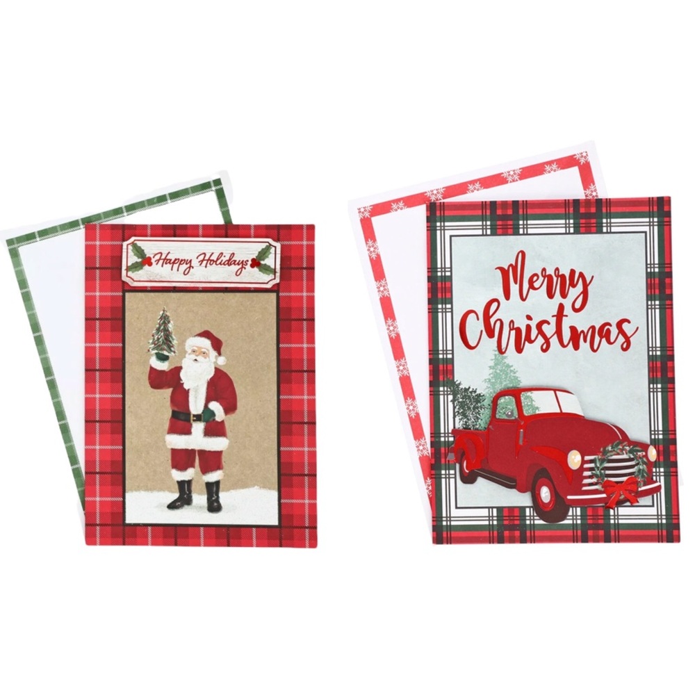 2pk Deluxe Farmhouse Red Buffalo Plaid Christmas Card & Envelope Box Set NWT